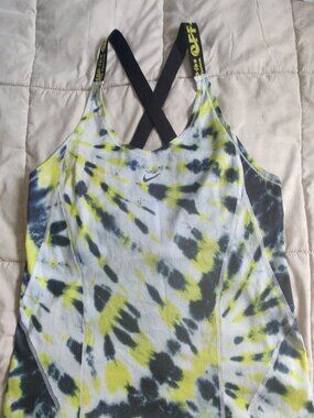 OFF WHITE X NIKE Woman's Yellow & Black Athletic Tank Racerback Tie Dye